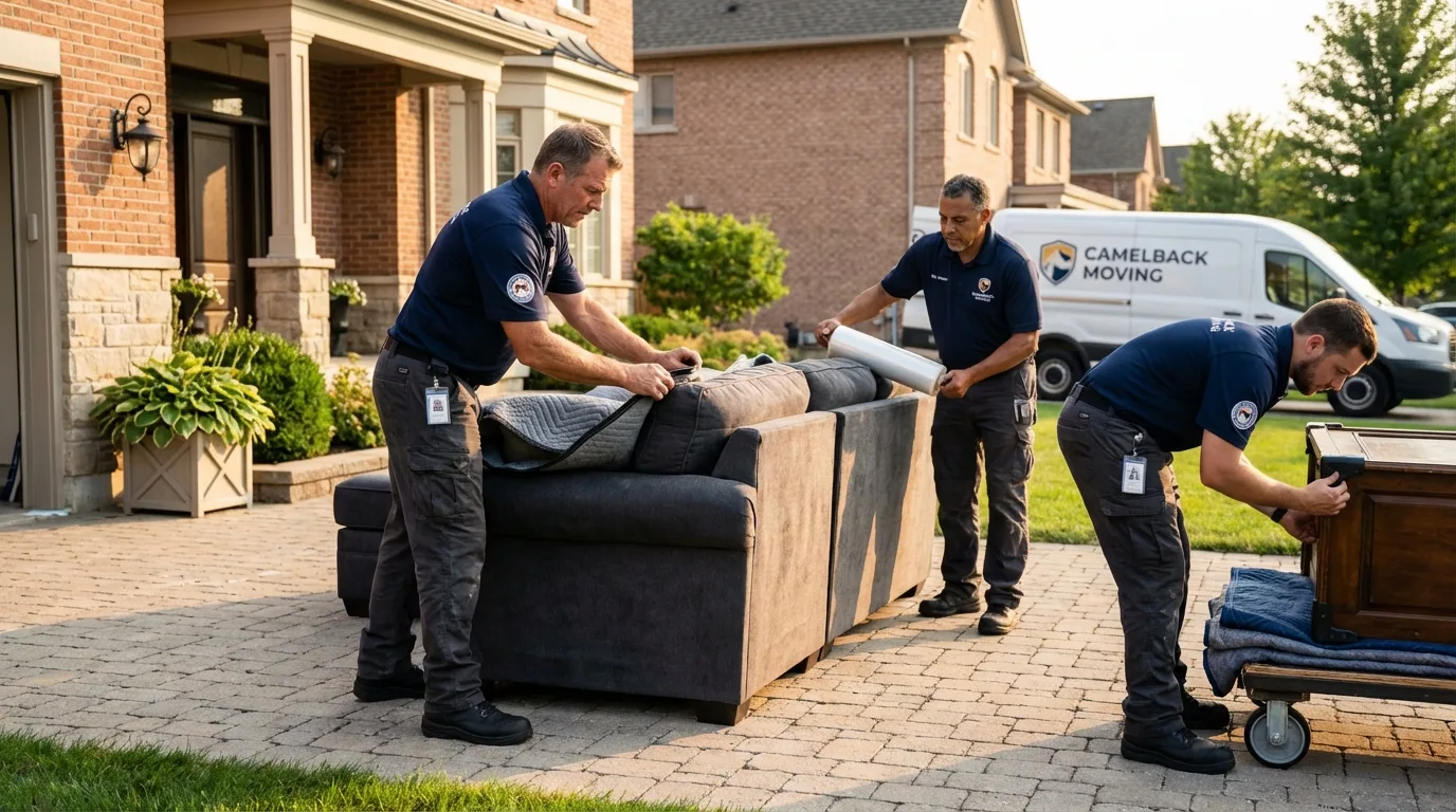 Large estate moving crew wrapping furniture in Bangor, ME